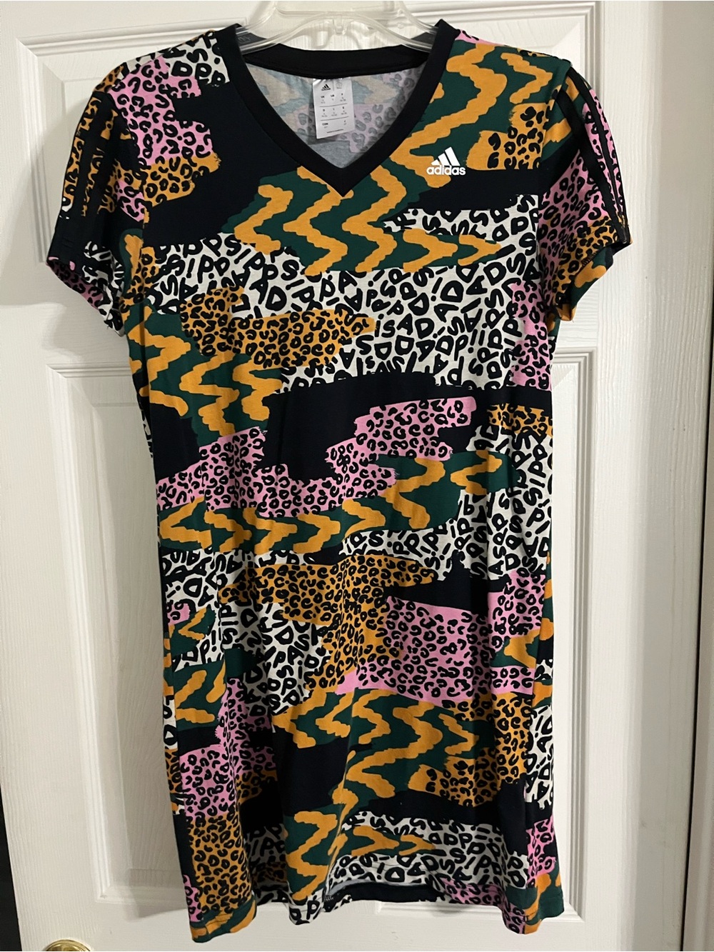 adidas Black Collar Multicolor Animal Print Top